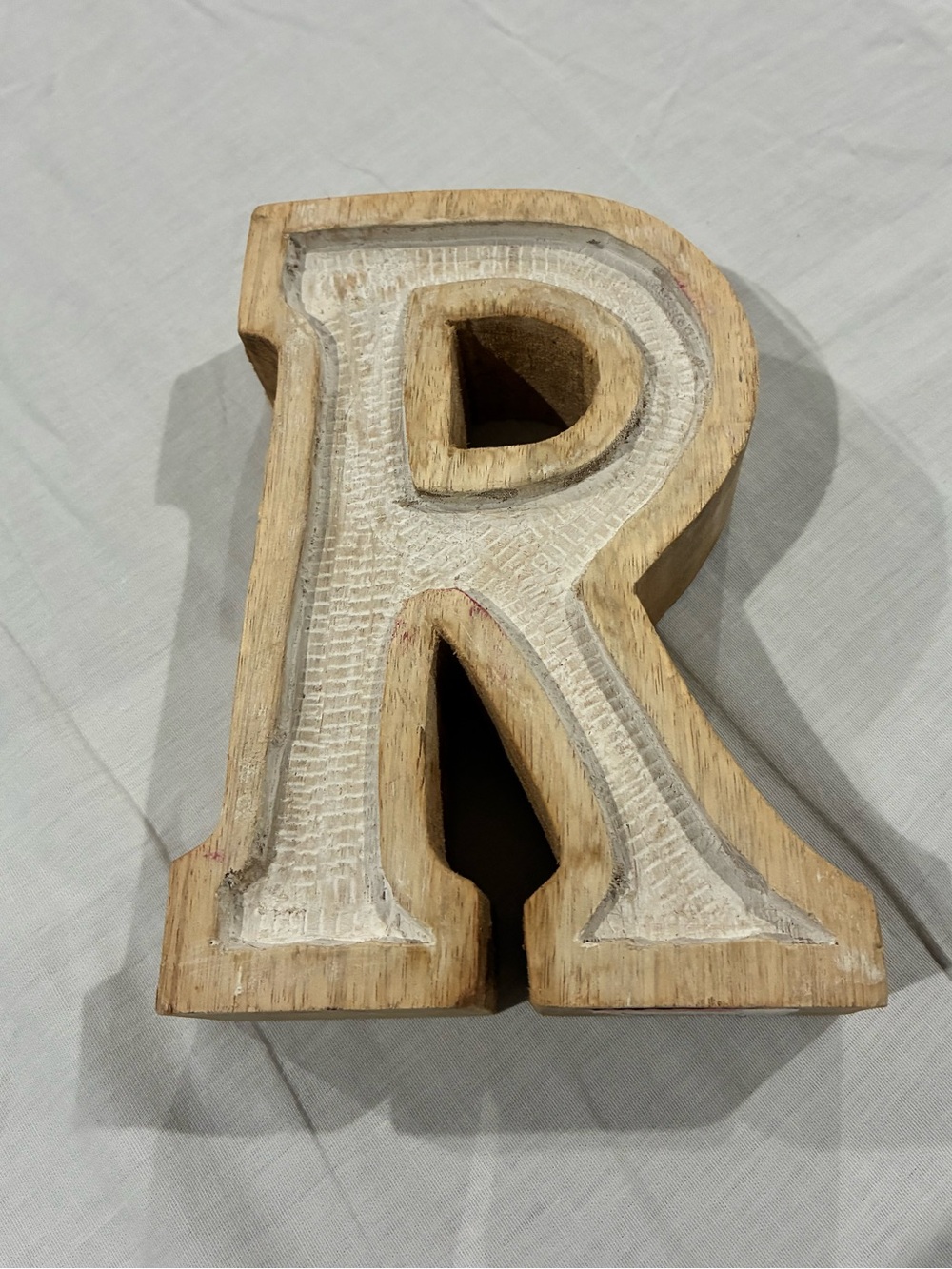 Wooden Letter R Decorative Accent - Whitewashed Natural Wood